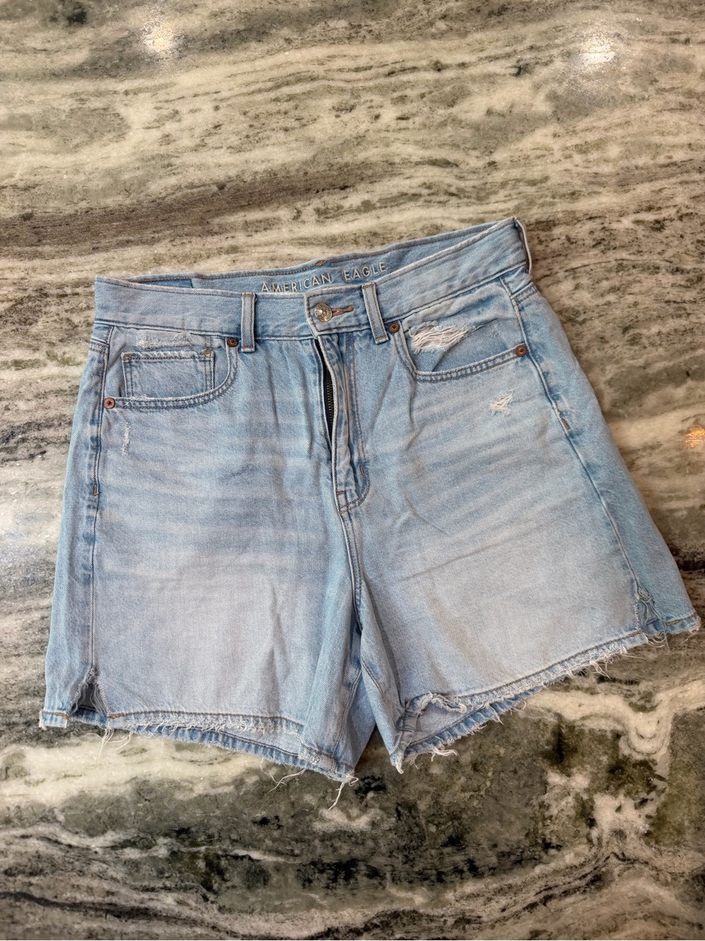 American Eagle “Highest Rise Baggy Short” Light Wash Denim Cutoff Shorts